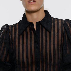 Black organza button-up/blouse with stripes